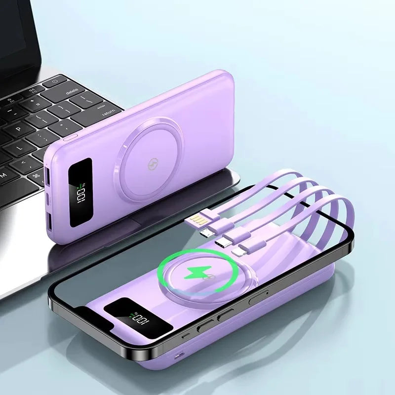 Powerbank 30000Mah Wireless Fast Charging 20000Mah Power Banks Faster Mobile Charger Spare Battery with Cables for Iphone Xiaomi