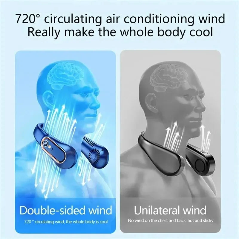 2025 Hanging Neck Fan Portable Bladeless Mini USB Rechargeable Mute LED Digital Display Electric Fan Summer Air Cooler