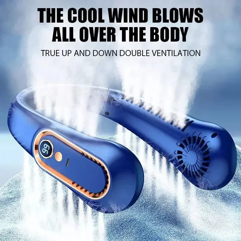2025 Hanging Neck Fan Portable Bladeless Mini USB Rechargeable Mute LED Digital Display Electric Fan Summer Air Cooler