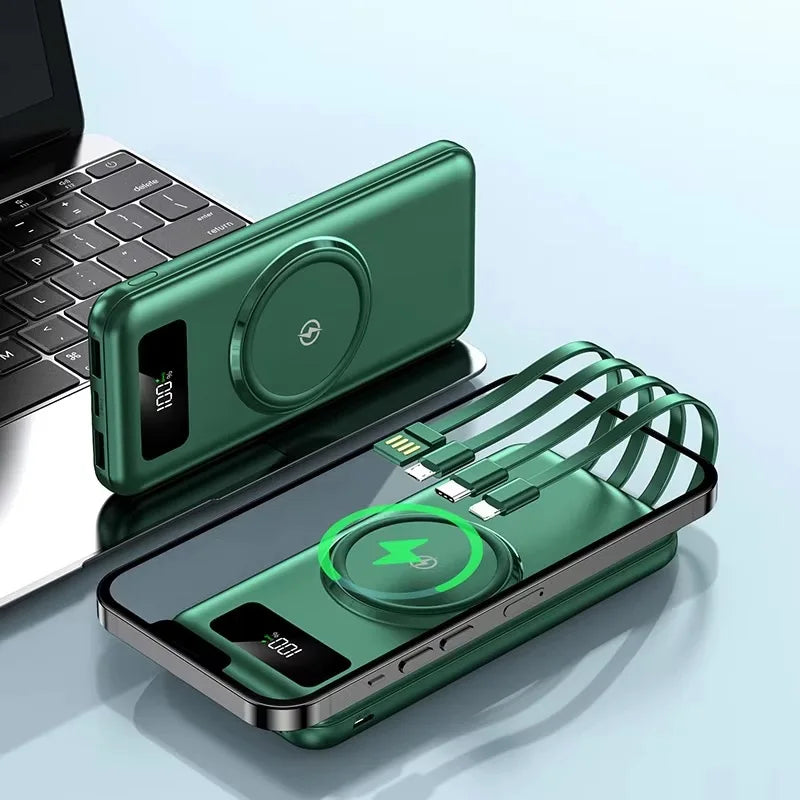 Powerbank 30000Mah Wireless Fast Charging 20000Mah Power Banks Faster Mobile Charger Spare Battery with Cables for Iphone Xiaomi