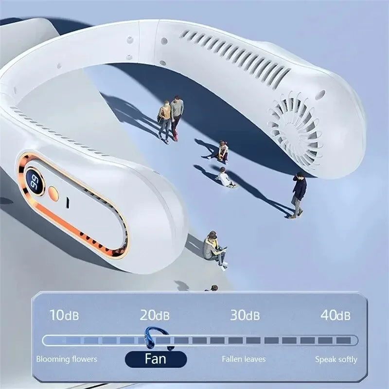 2025 Hanging Neck Fan Portable Bladeless Mini USB Rechargeable Mute LED Digital Display Electric Fan Summer Air Cooler