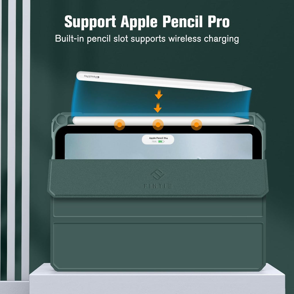 Hybrid Slim Case for Ipad Mini 7 (A17 Pro, 7Th Generation) 2024 / Ipad Mini 6 (6Th Gen) 8.3 Inch, [Built-In Pencil Holder] Shockproof Cover Clear Transparent Back Shell, Midnight Green