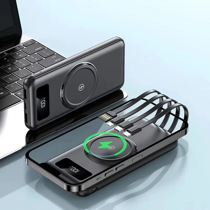 Powerbank 30000Mah Wireless Fast Charging 20000Mah Power Banks Faster Mobile Charger Spare Battery with Cables for Iphone Xiaomi