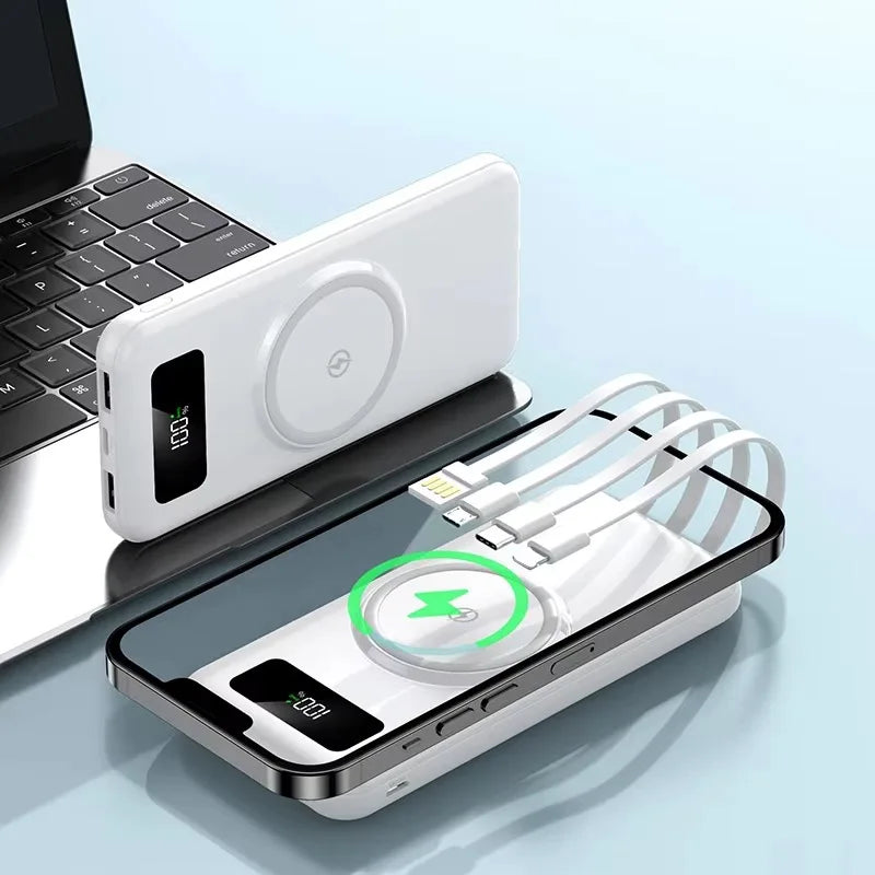 Powerbank 30000Mah Wireless Fast Charging 20000Mah Power Banks Faster Mobile Charger Spare Battery with Cables for Iphone Xiaomi