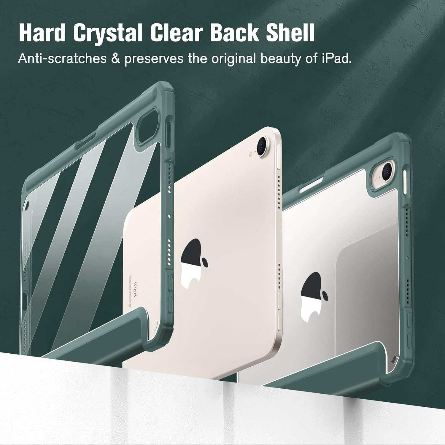 Hybrid Slim Case for Ipad Mini 7 (A17 Pro, 7Th Generation) 2024 / Ipad Mini 6 (6Th Gen) 8.3 Inch, [Built-In Pencil Holder] Shockproof Cover Clear Transparent Back Shell, Midnight Green