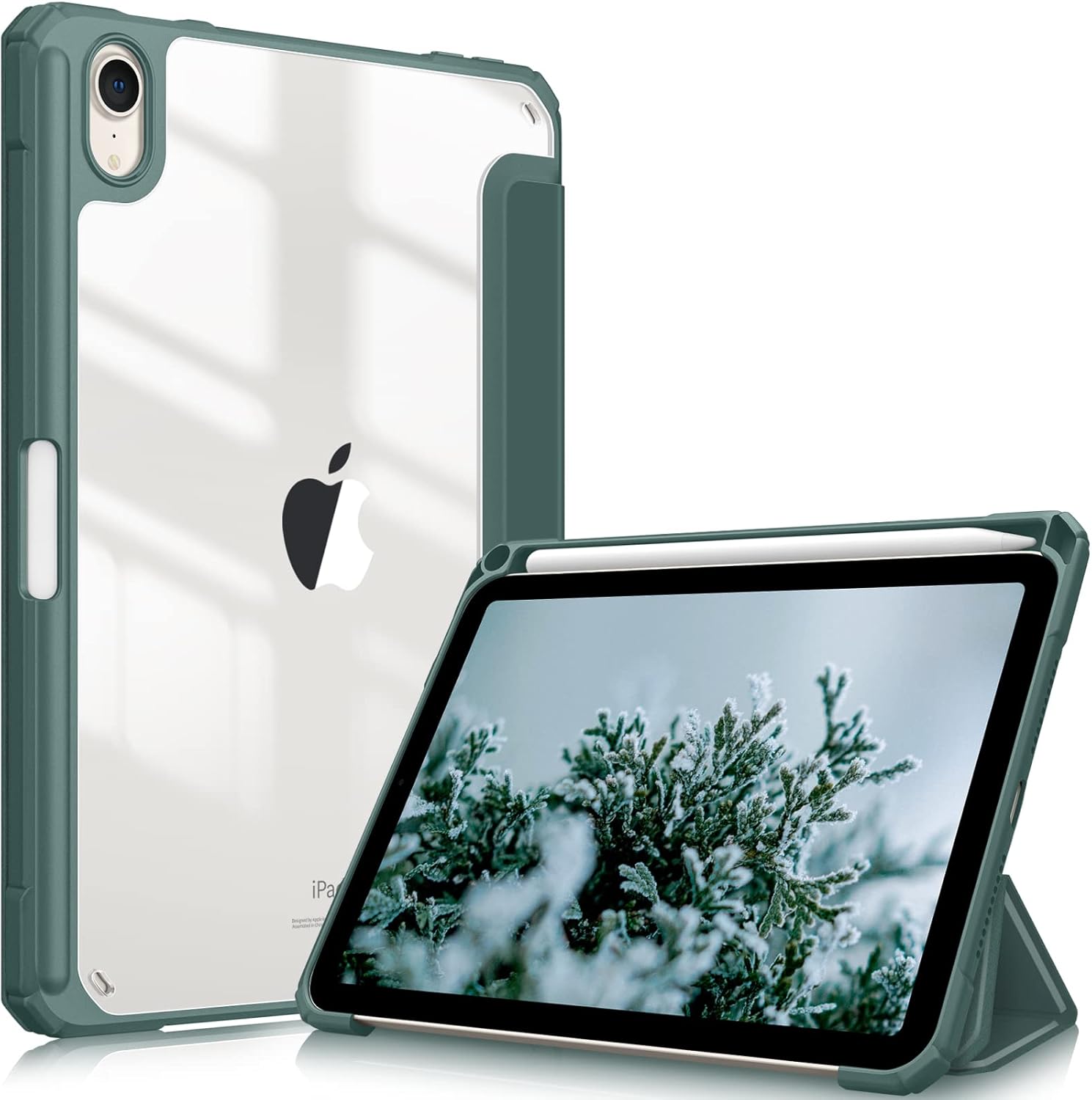 Hybrid Slim Case for Ipad Mini 7 (A17 Pro, 7Th Generation) 2024 / Ipad Mini 6 (6Th Gen) 8.3 Inch, [Built-In Pencil Holder] Shockproof Cover Clear Transparent Back Shell, Midnight Green