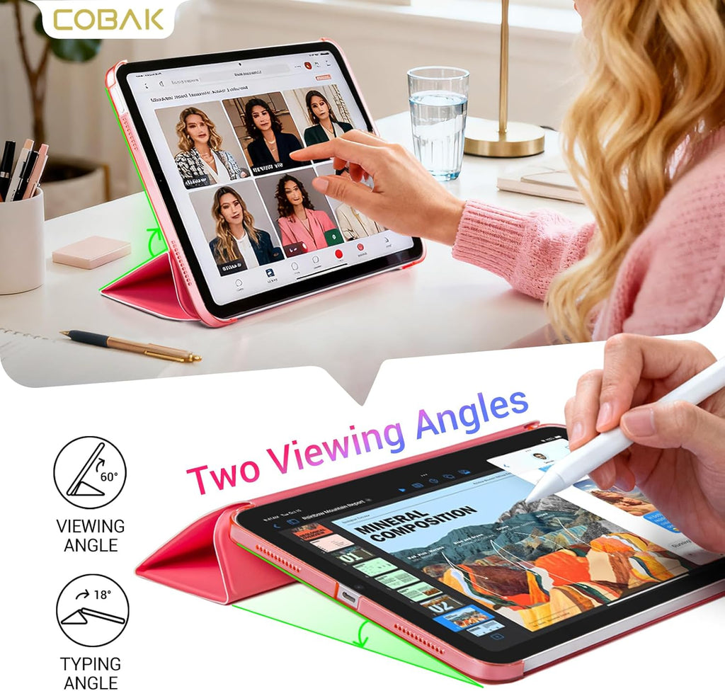 Case for Ipad (A16) 11Th Generation 11 Inch 2025, Ipad 10Th Generation 10.9 Inch 2022, Slim Stand Protective Cover with Hard PC Translucent Back Shell Cover, Support Touch ID, Raspberry