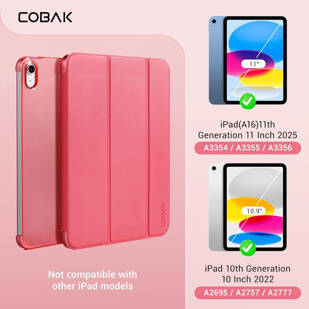 Case for Ipad (A16) 11Th Generation 11 Inch 2025, Ipad 10Th Generation 10.9 Inch 2022, Slim Stand Protective Cover with Hard PC Translucent Back Shell Cover, Support Touch ID, Raspberry