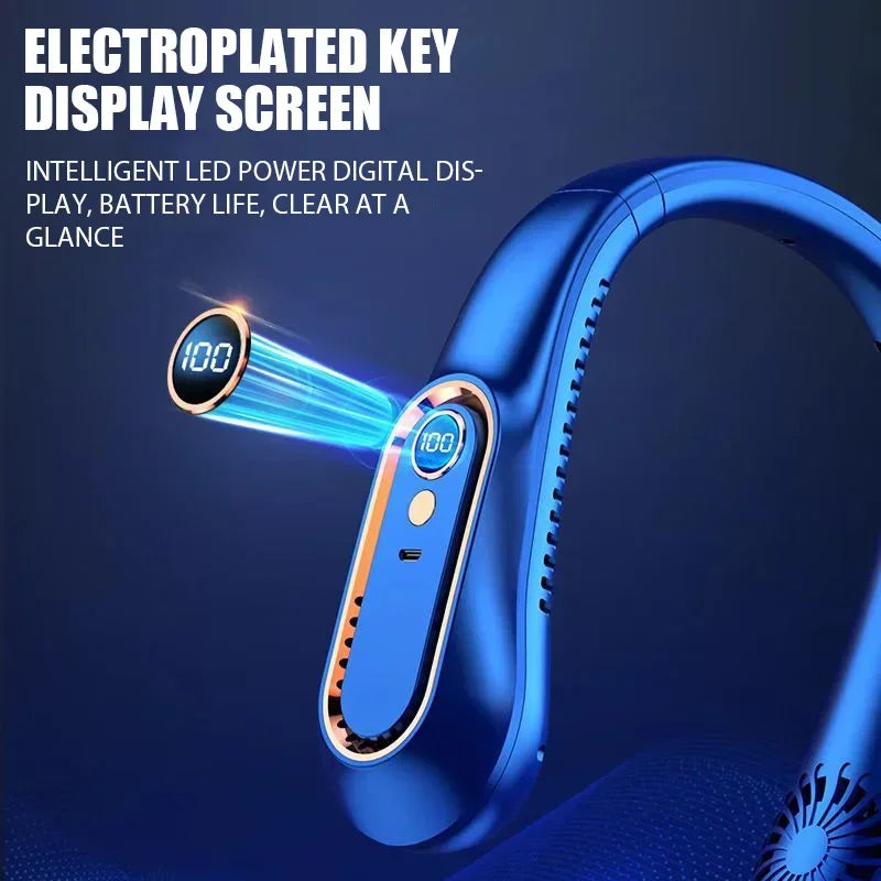 2025 Hanging Neck Fan Portable Bladeless Mini USB Rechargeable Mute LED Digital Display Electric Fan Summer Air Cooler