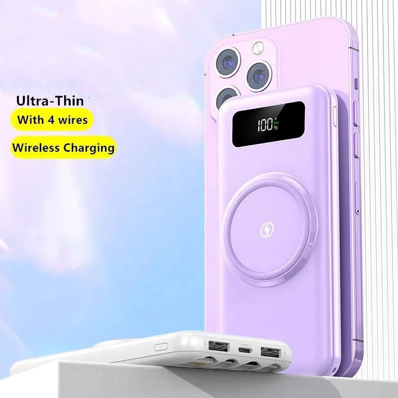 Powerbank 30000Mah Wireless Fast Charging 20000Mah Power Banks Faster Mobile Charger Spare Battery with Cables for Iphone Xiaomi