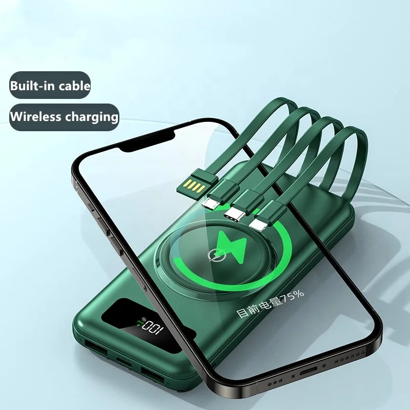 Powerbank 30000Mah Wireless Fast Charging 20000Mah Power Banks Faster Mobile Charger Spare Battery with Cables for Iphone Xiaomi