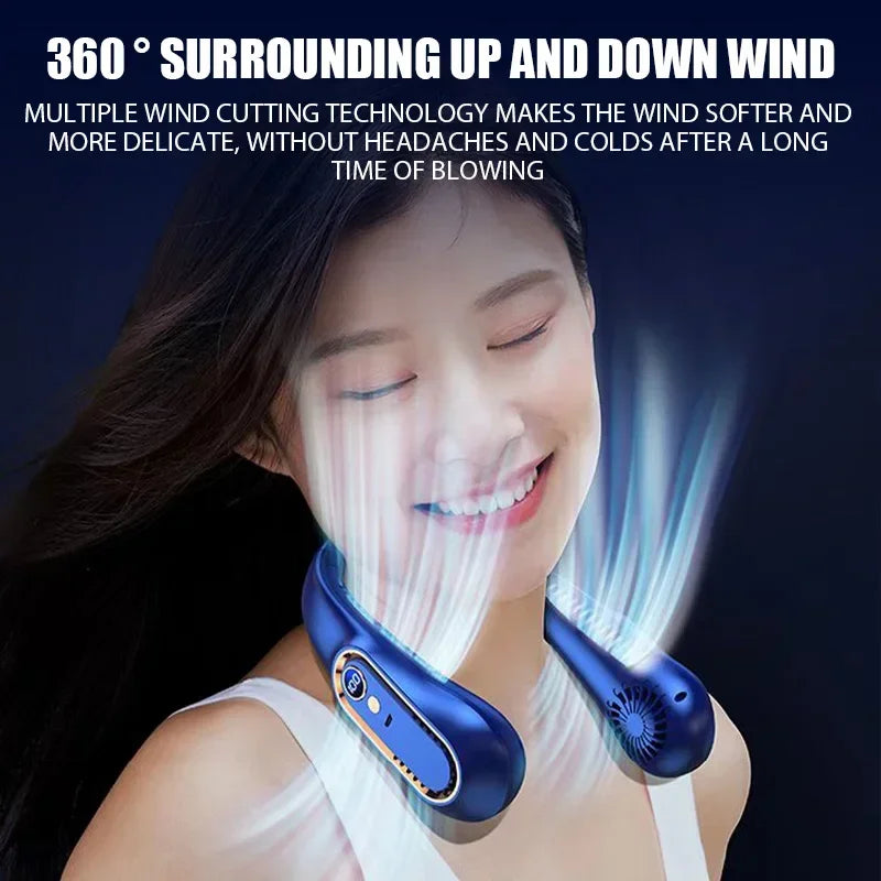2025 Hanging Neck Fan Portable Bladeless Mini USB Rechargeable Mute LED Digital Display Electric Fan Summer Air Cooler
