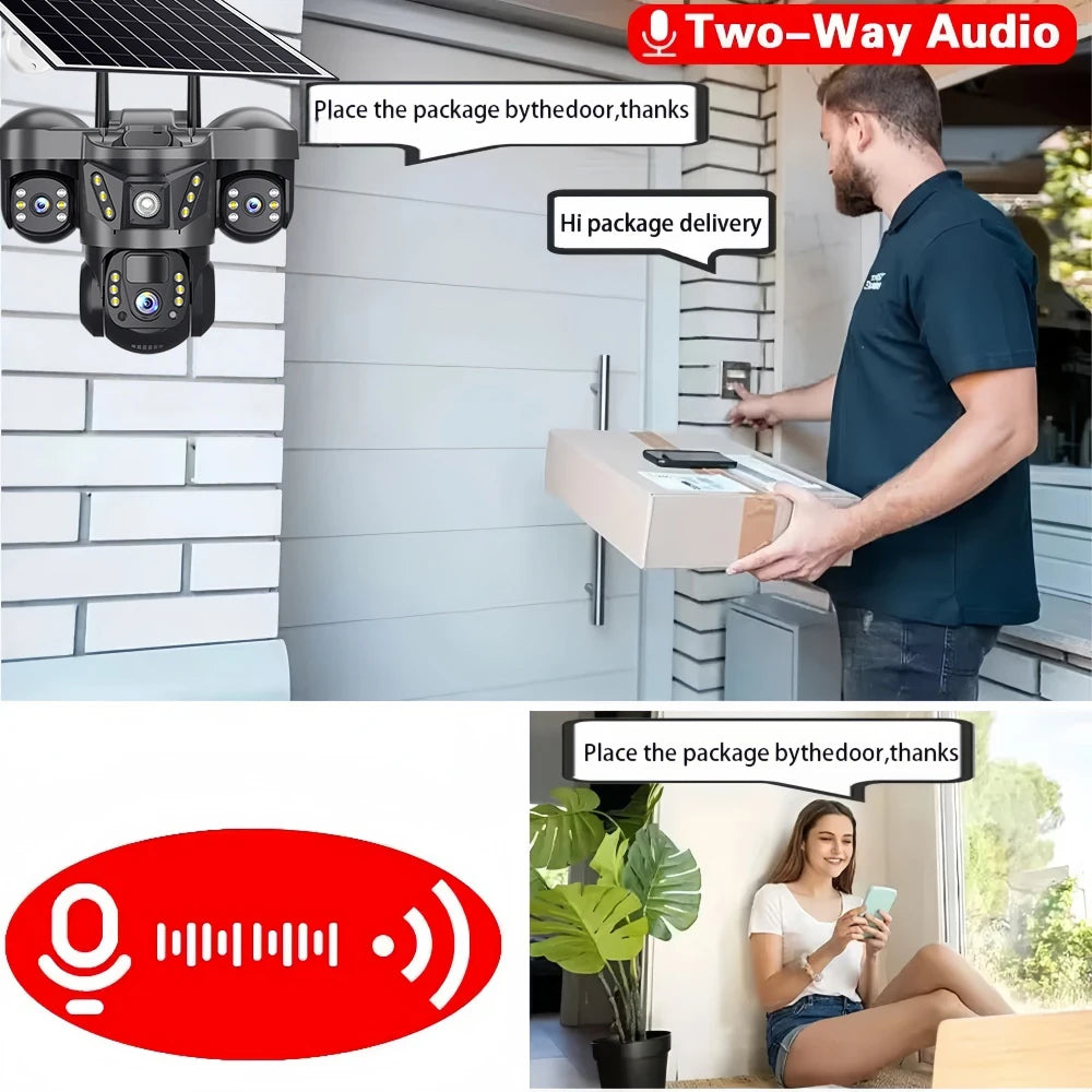 10X Zoom Triple Lens 4G Solar Camera 15MP Outdoor Triple Screen CCTV PIR Motion Detection Security Surveillance  Pro Camera