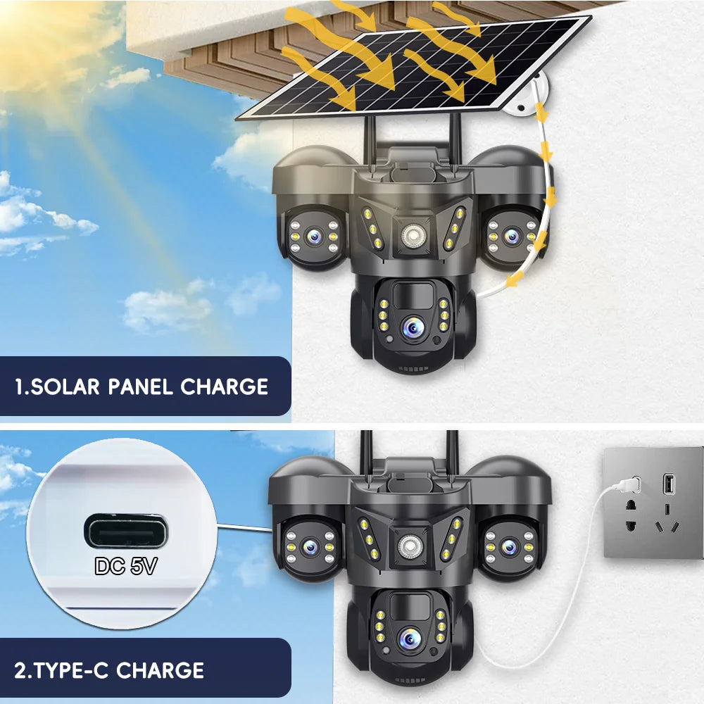 10X Zoom Triple Lens 4G Solar Camera 15MP Outdoor Triple Screen CCTV PIR Motion Detection Security Surveillance  Pro Camera