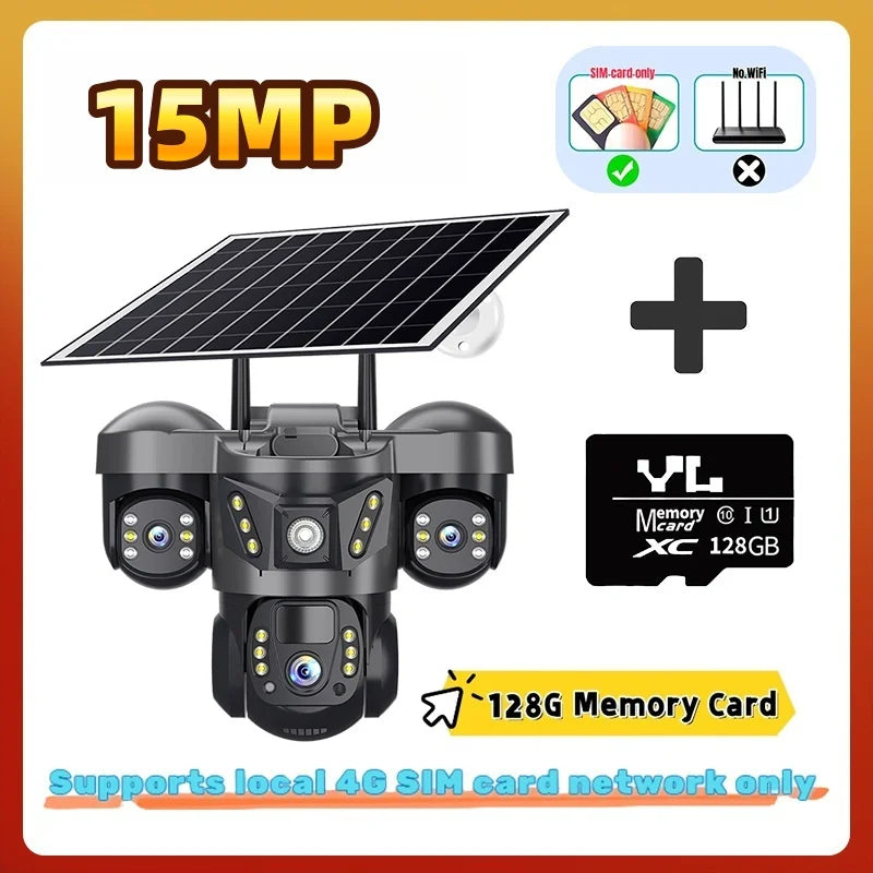 10X Zoom Triple Lens 4G Solar Camera 15MP Outdoor Triple Screen CCTV PIR Motion Detection Security Surveillance  Pro Camera