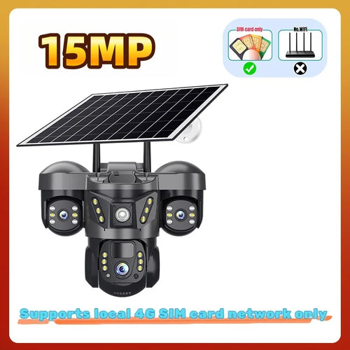 10X Zoom Triple Lens 4G Solar Camera 15MP Outdoor Triple Screen CCTV PIR Motion Detection Security Surveillance  Pro Camera