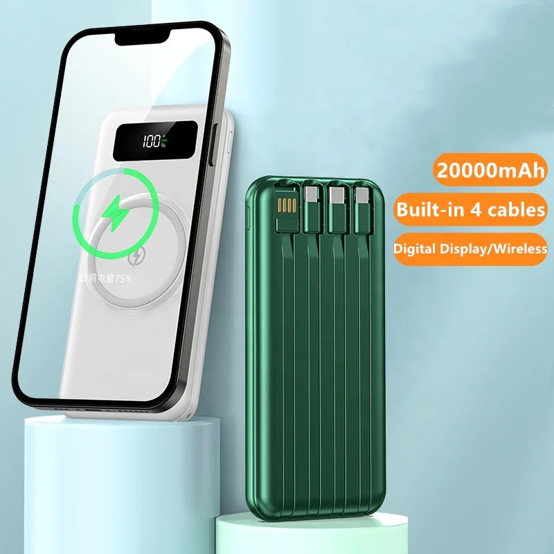 Powerbank 30000Mah Wireless Fast Charging 20000Mah Power Banks Faster Mobile Charger Spare Battery with Cables for Iphone Xiaomi
