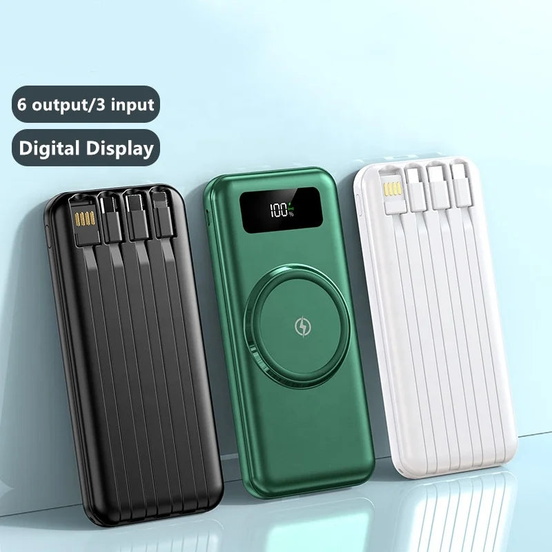 Powerbank 30000Mah Wireless Fast Charging 20000Mah Power Banks Faster Mobile Charger Spare Battery with Cables for Iphone Xiaomi