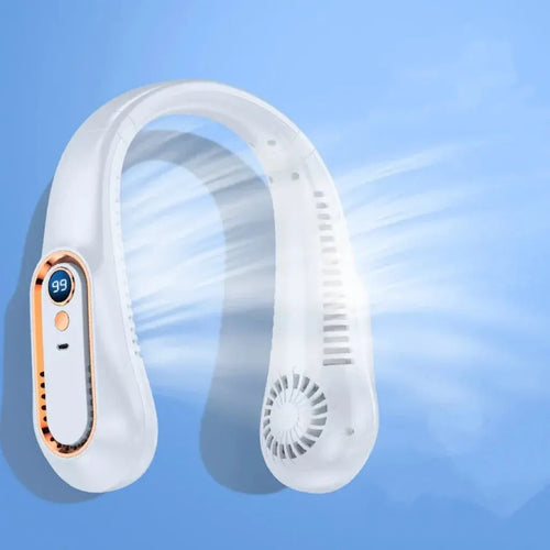 2025 Hanging Neck Fan Portable Bladeless Mini USB Rechargeable Mute LED Digital Display Electric Fan Summer Air Cooler
