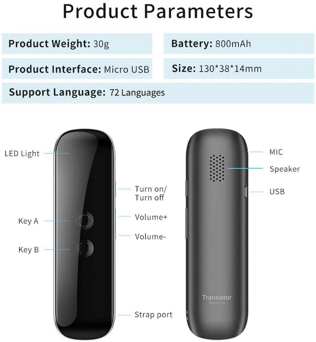 Portable Language Translator Device with Real-Time 2-Way Translation Support for Over 72 Languages, Ideal for Travel, Education, Shopping, Business, and Chat Recording