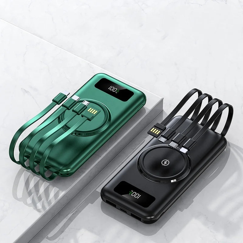 Powerbank 30000Mah Wireless Fast Charging 20000Mah Power Banks Faster Mobile Charger Spare Battery with Cables for Iphone Xiaomi